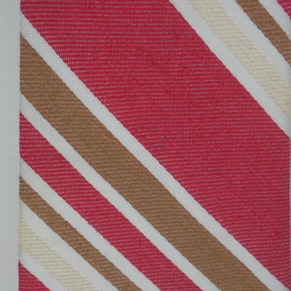 Vintage Sears Men's Store Cotton Blend Red Tan Cream Striped Tie - Picture 6 of 13